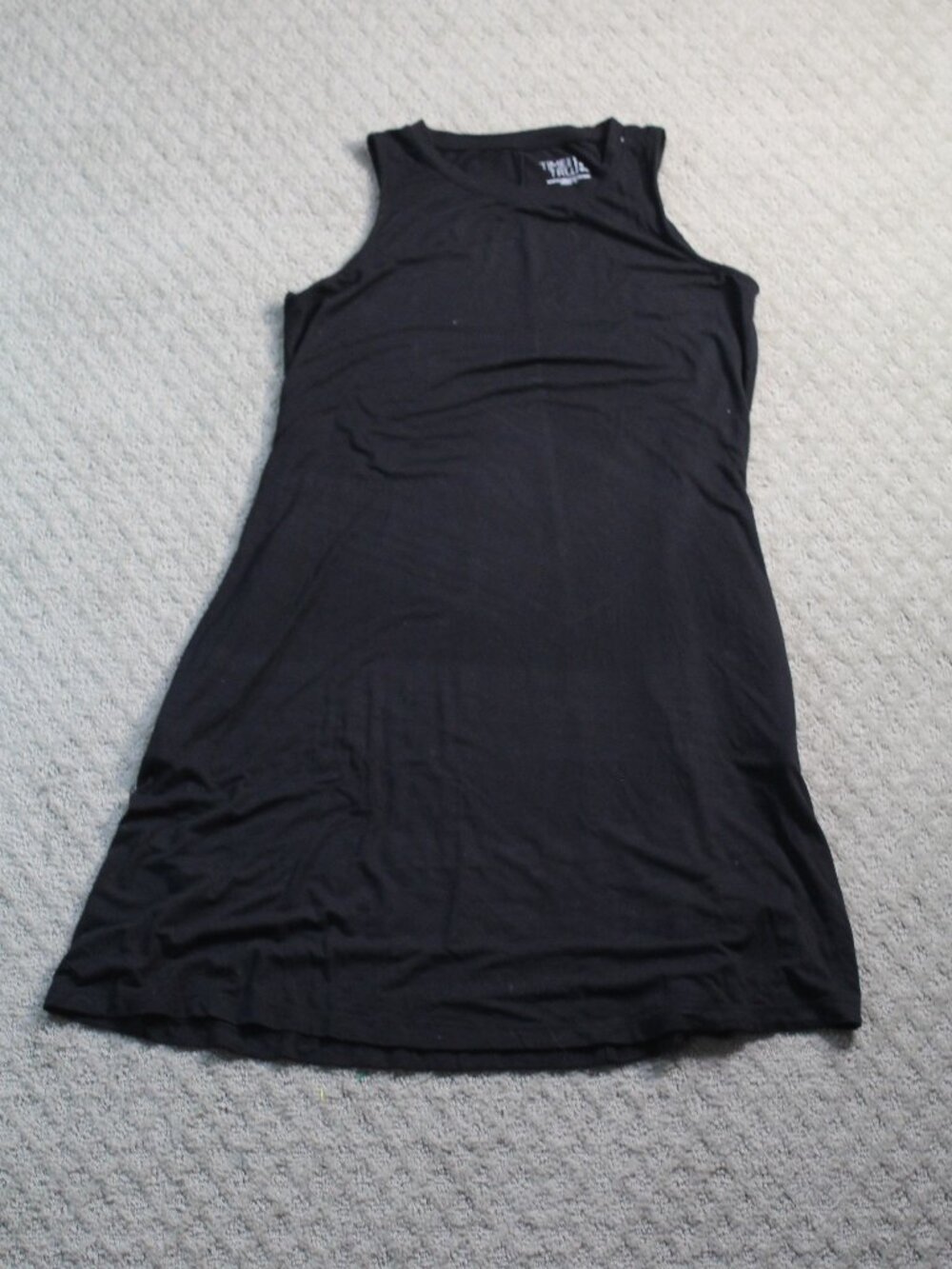 Time and Tru Size S Black Knit Sleeveless Comfy Minimalist Knee Dress Pockets